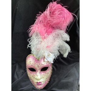 Original Venetian Marked Handmade Masquerade Mask Pink White & Gold